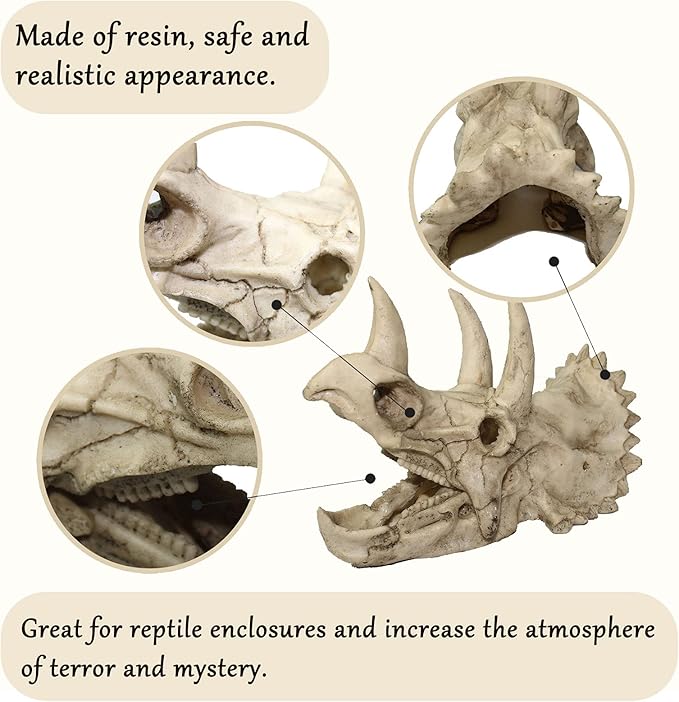 Tfwadmx Bearded Dragon Tank Accessories Resin Dinosaur Triceratops Skull Skeleton Reptiles Hideouts Cave Vines Leaves Aquarium Decorations for Lizards,Chameleon,Snake,Spider,Gecko