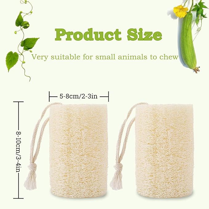 4PCS Rabbit Loofah Chew Toys, Organic Natural Loofah Toys Teeth Cleaning Bath Tools, Handmade Fiber-Rich Bunny Chew Toys for Guinea Pig, Hamster, Rat, Chinchillas