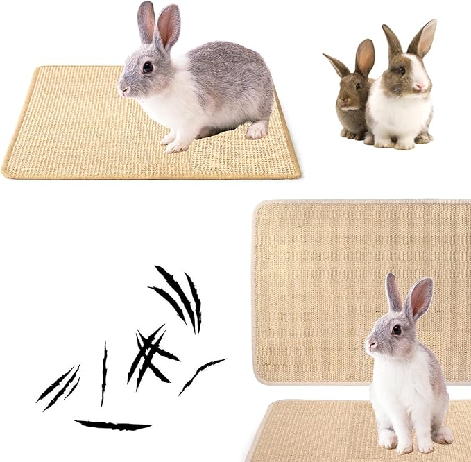 KABASI 2PCS Rabbit Scratcher Mat, Natural Bunny Chew Toys Scratching Pad for Nails Teeth Care, Small Animal Cage Mats Bedding Sleeping Nesting Toys, Sturdy Bunny Grinding Claw Boards, 16x12 in