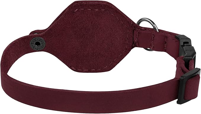 Breakaway Airtag Cat Collar with Removable Bell - Leather Pet Collar with Apple Air Tag Holder - Adjustable GPS Collars for Girl Boy Cats Kitten Puppy - Lightweight, Cute and Comfortable (Burgundy)
