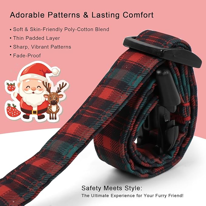 Christmas Dog Collar for Small Dogs - Vintage Red Green Tartan Christmas Collars for Dogs, Soft Adjustable Winter Holiday Dog Collars with Quick Release Buckle S