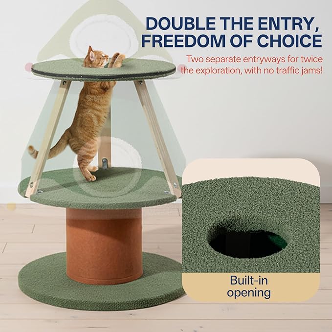44" Tall Christmas Cat Tree with Three Entrances, Stable Christmas Cat Tower with Scratching Posts and Gift Box, for Indoor Cats (Gradient-44 Tall)