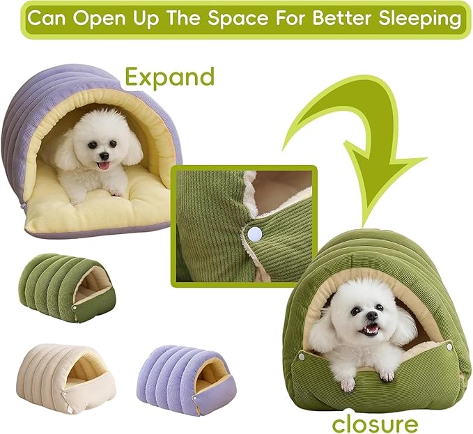Removable and Washable Winter Closed-Off Cat Bed, Cat Winter Cave, Cute Cat Beds for Indoor Cats, Disassembled Design for Easier Cleaning, with Hair Remover (Purple, 17.7 * 11.8 * 7.5 in)