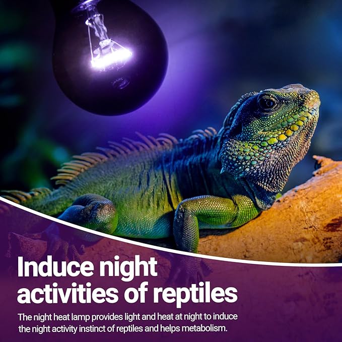REPTI ZOO 2PCS Reptile Heat Lamp, 150W Night Heat Bulb Moonlight Bulb Purple Infrared Heating Lamp Simulate Natural Moonlight Night Heat Bulb for Reptile Amphibian