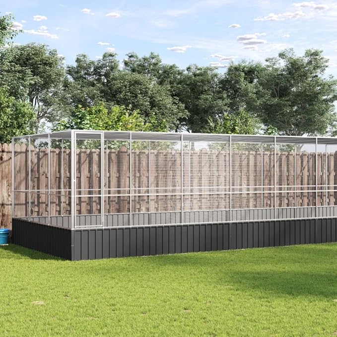 Large Metal Heavy Duty Walk-in Aviary Cage with Extension, Ample Activity Space Bird Cage with Lockable Door Also for Chickens and Rabbits, Silver 285.4"x120.9"x83.5" Steel,-418