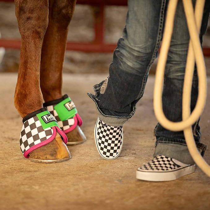 Jeffers Expression No Turn Bell Boots for Horses - Skater Cowgirl, Medium | Shock Absorbing Hoof Protection | Secure Double Hook & Loop Closure, Perfect for Turnout, Training, & Riding - 1 Pair