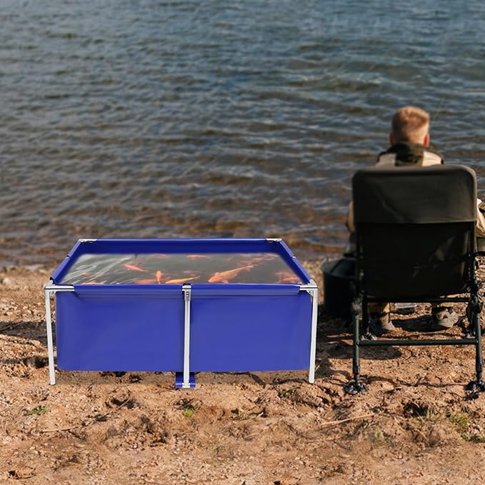 Canvas Fish Pond, Rectangular Aquarium Fish Tank Ornamental Swimming Pool Koi Breeding Pond Foldable Water Storage Reservoir Swimming Pool for Fish, Lobster, Prawns