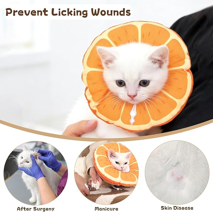 Cat Cone Collar Soft, Waterproof Cat Recovery Collar for Wound Healing After Surgery or Neutering Alternative to Elizabethan Collars Medical Neck Cone for Cats and Puppies (Orange, Small)