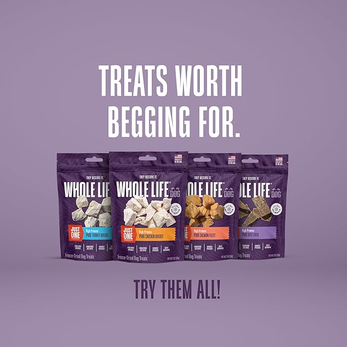 Whole Life Dog Just One Chicken Freeze Dried Dog Treats - Human Grade High Protein Food, Healthy Training Snacks, Freeze Dried Food Toppers, USA Made Natural Treats - 10 oz (Value Pack of 1)