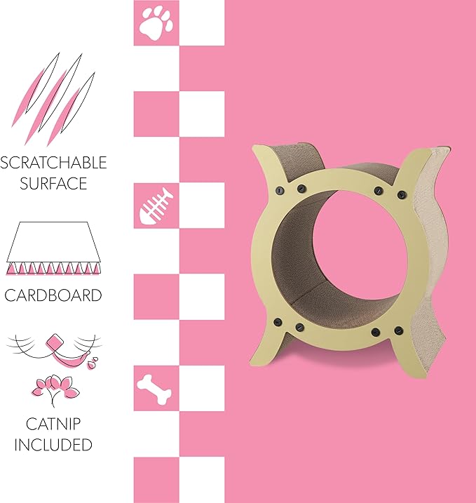 CSR1007A Nyan 16.5" Modern Cardboard Tunnel Cat Scratcher with Catnip, Almond