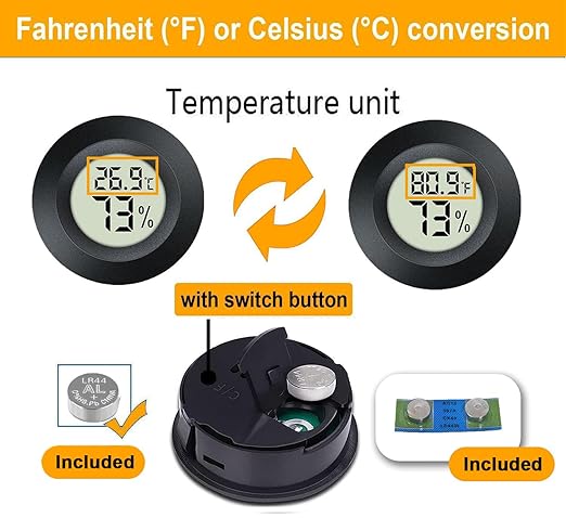 6 Pack Hygrometer Thermometer Digital Humidity Meter Indoor/Outdoor Humidity Monitor Reptile Thermometer for Greenhouse Humidors Terrarium Jars ℉/ ℃(6)