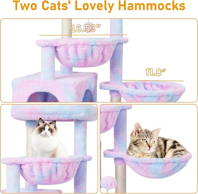KIYUMI Cat Tree Cat Tower Condo with Sisal Scratching Post for Indoor Cats Cat Tree Cat Furniture with Hammock Perch and Kitten Ball Toys, Multi-Level Pet Activity Center Rainbow