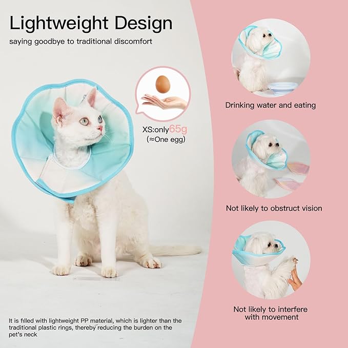 Touchdog Foldable Dog Cone Collar for Cats & Dogs - Adjustable Soft Recovery Collar with Waterproof PU Coating, Lightweight Design, 24.5cm/9.6in Wide Barrier (Blue Gradient Color, XL)