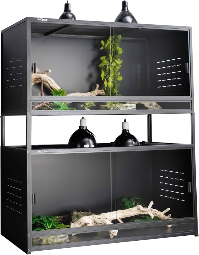 PVC Reptile Enclosure 48" x 24" x 24" Space Efficient Reptile Terrarium 120 Gallon Large Tank for Bearded Dragon Lizard Snake, Wide Breeding Vivarium Area with Sliding Doors Lock (2pcs-Black Panels)