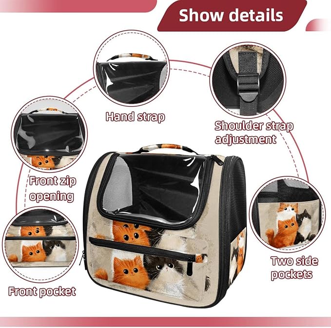 Cute Cats (1) Pet Travel Carrier | Ventilated Comfortable Design with Safety Features | Ideal for Small to Medium Sized Pets Cats, Dogs etc
