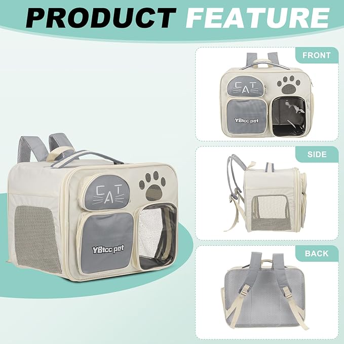 Cat Backpack Carrier, Breathable Dog Carrier Pet Supplies for Cats or Small Dogs Puppies, Intended for Hiking/Camping/Traveling (Blue, 16"x10"x12")