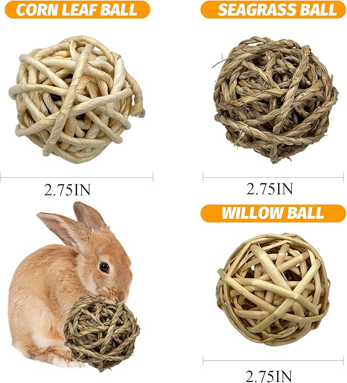 Tfwadmx 6 Pcs Small Animal Chew Ball Toy Rabbit Rolling Activity Play Balls Pet Cage Entertainment Accessories for Hamster Guinea Pigs Gerbil Chinchilla Hedgehog Teeth Grinding Gnawing