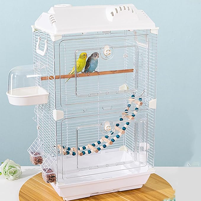 28" Roof Top Bird Cage, 2 Tier Medium Metal Parrot Cage with Accessories Include Cross Bar Climbing Ladder Dual Door Parakeet Cage for Various Bird Species