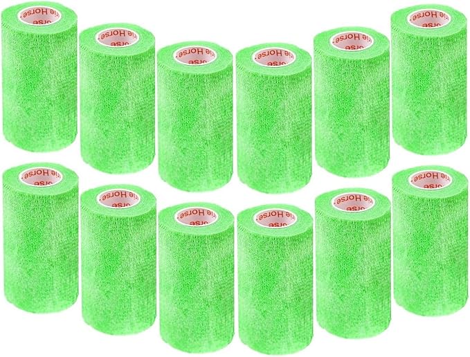 3 Inch Vet Wrap Tape Bulk (Neon Green) (Pack of 12) Self Adhesive Adherent Adhering Flex Bandage Grip Roll for Dog Cat Pet Horse