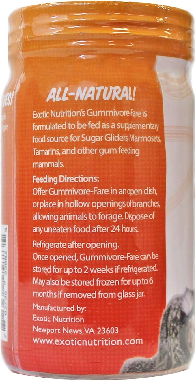 Gummivore-Fare - Mixed Fruit Flavor - Healthy All Natural Native Food Treat Sugar Gliders, Marmosets, Tamarins, and other Gum-Feeding Mammals - 8 oz. Jar - Acacia Gum-Based Supplement