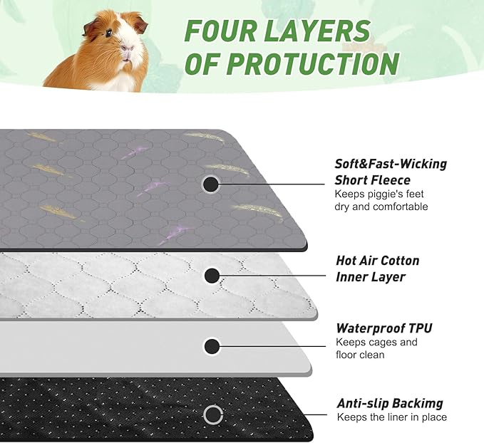 2Pcs Guinea Pig Cage Liners,Guinea Pig Fleece Cage Liners36''X48'' Super Absorbent Washable Pee Pads Reusable for Rabbit Hamster Chinchilla