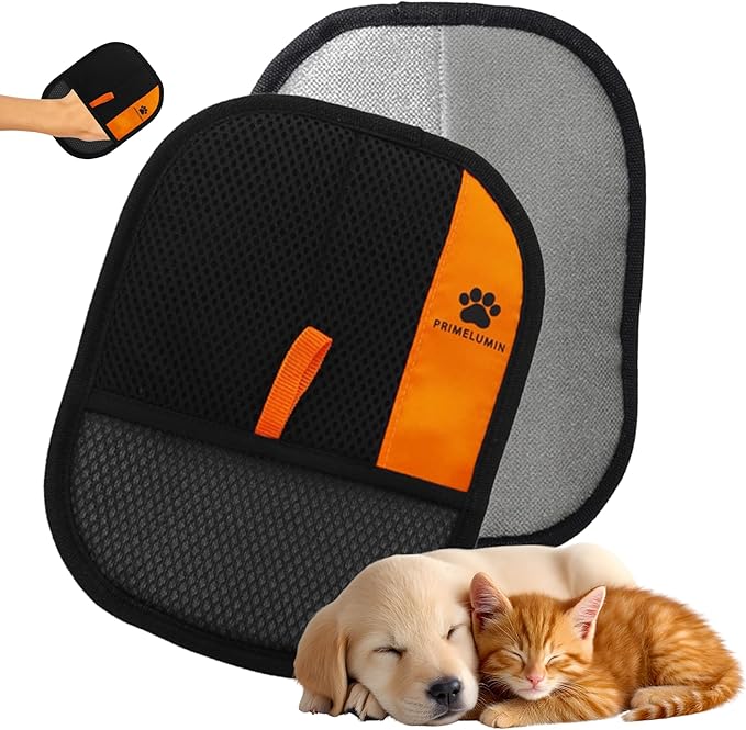 Pet Hair Removal Glove for Dogs & Cats – Upgraded Electrostatic Fur Remover Mitt, Reusable & Washable Pet Hair Remover for Furniture, Carpet, Car Seat & Clothing (Black/Orange)