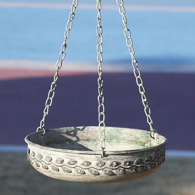 Hanging Bird Bath Hanging Bird Feeder - Metal BirdBath Bowl Birdfeeder Tray for Garden Backyard Patio and Deck-Retro Green