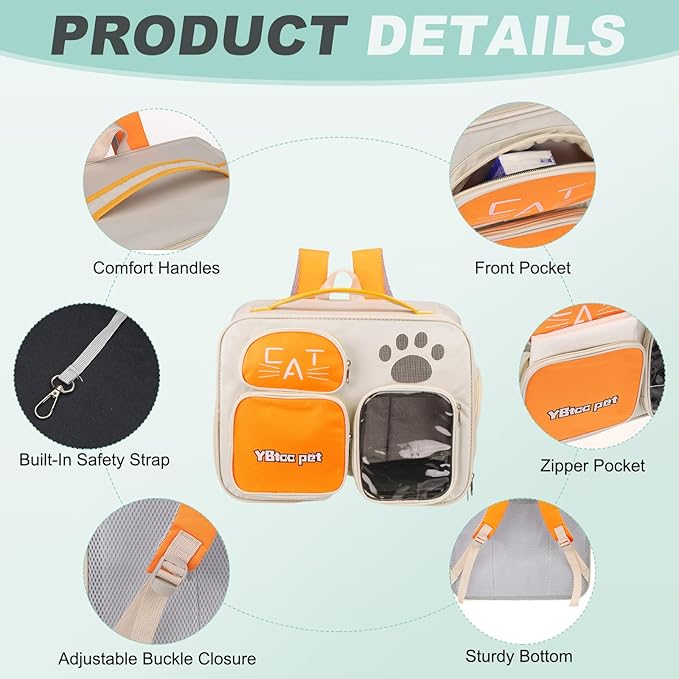 Cat Backpack Carrier, Breathable Dog Carrier Pet Supplies for Cats or Small Dogs Puppies, Intended for Hiking/Camping/Traveling (Yellow, 16"x10"x12")