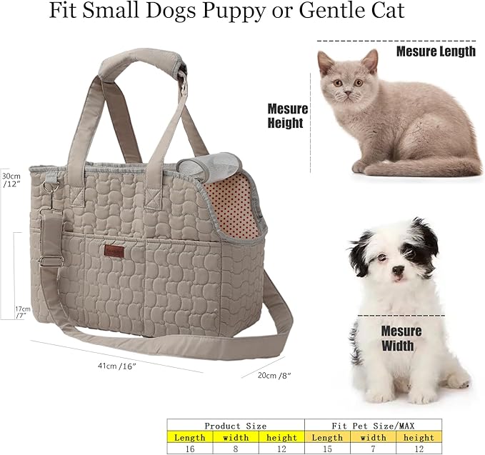 Small Dog Carriers Purse Bag,Gray,Recommand for Gentle/Lazy Adult Pets,Cats,Fashion Womans Totes Style Lightweight Pups Kitties Bunny Go to Vet Picnic Outdoor