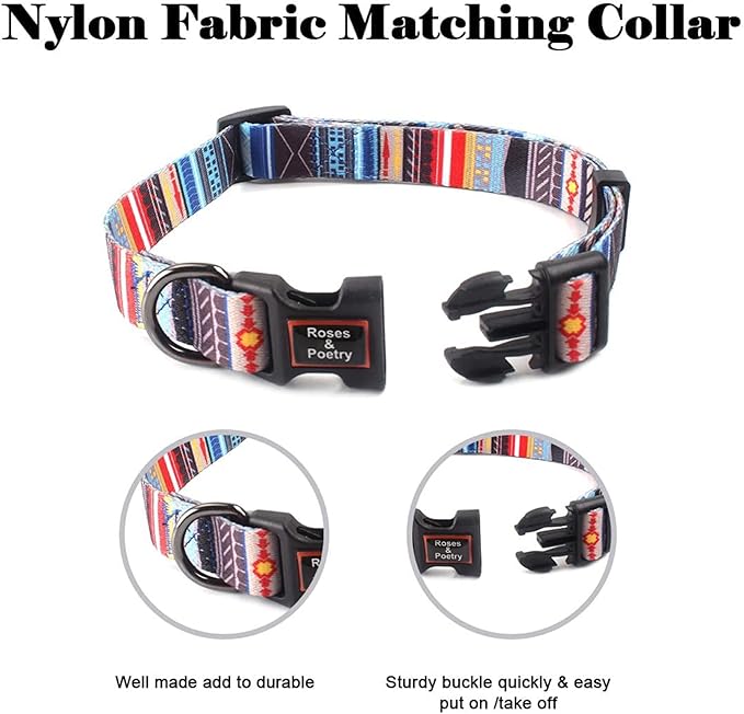 Roses&Poetry Dog Collar with Colourful Stripe Patterns, Adjustable Durable Puppy Collars for Small Medium Large Dogs (Stripe-XS)