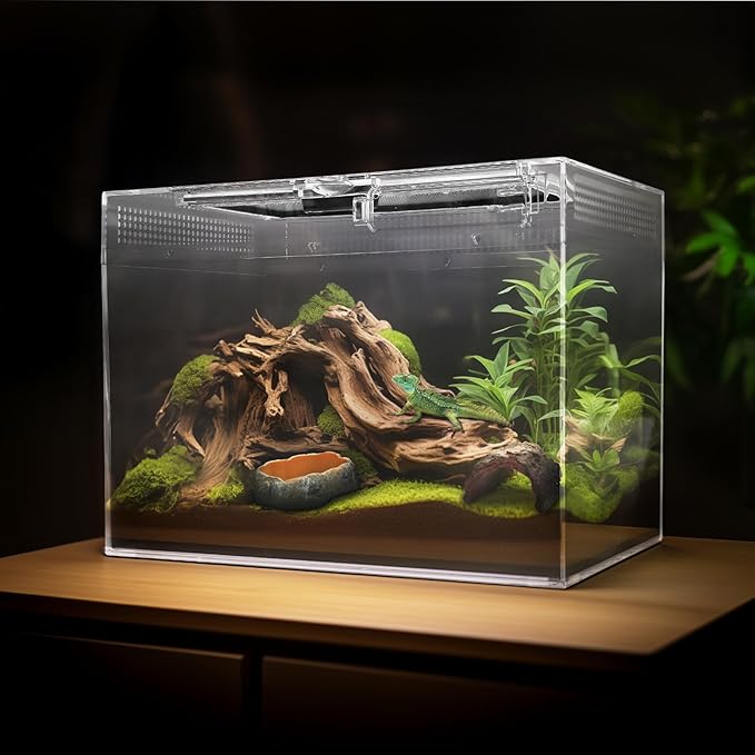 AZV Habitat Terrarium Enclosure,Small Reptile Tank with Bearded Dragon Hammock,Heat Lamp,Hide Cave for Small Reptiles,Amphibians,Lizard,Mantis,Spider,Leopard Gecko,Corn Snake,Turtle,Frog,Chameleons