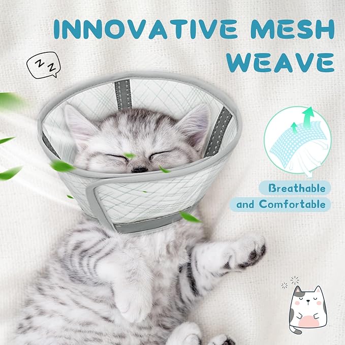 Supet Cat Cone Collar Soft to Stop Licking Scratching, Breathable Comfortable Mesh Recovery Cone for Cats After Surgery Neuter, Lightweight E Cone Collar Alternative (S)