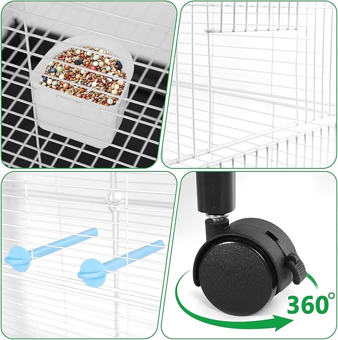 House Shape Bird Cage with Rolling Stand - Large 2 Tier Iron Bird Cage with Lock, Spacious Flight Habitat for Parakeets & Cockatiels, Easy Mobility Safe Home for Small Birds