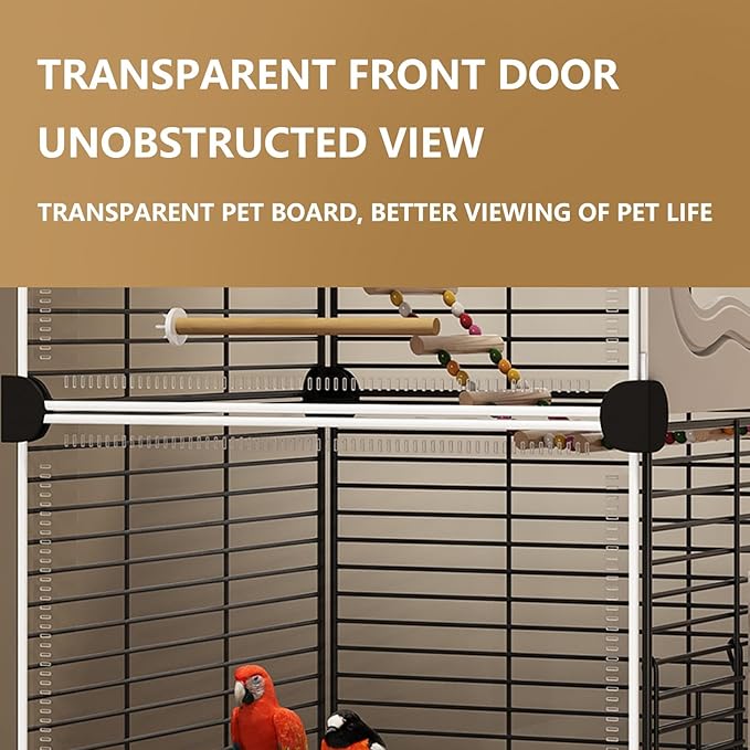 Large Parrot Cage with Acrylic Doors, 4 Casters, Perch & Feeder, Detachable Drawer, Ideal for Cockatiels, Budgies, Conures, Indoor/Outdoor Use – Spacious White Birdcage(Black,72 * 36 * 142)