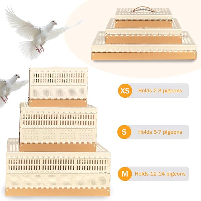 Folding Pigeon Cage Racing Pigeons Travel Cage Pairing Cage Plastic Three Doors Nest Box for Training and Release, Competition(L)