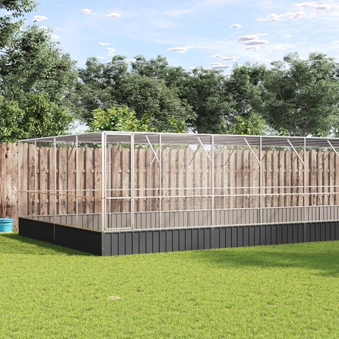 Large Metal Heavy Duty Walk-in Aviary Cage with Extension, Ample Activity Space Bird Cage with Lockable Door Also for Chickens and Rabbits, Silver 327.6"x163"x83.5" Steel,-421