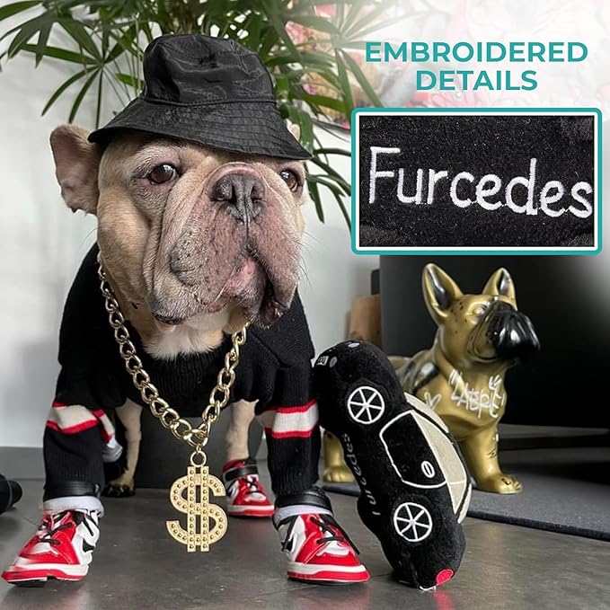 Haute Diggity Dog Furcedes Car Toy, Plush Designer Dog Toys with Interactive Squeaker, Stimulating Pet Enrichment, Machine-Washable & Safe Materials for All Breeds, One Size