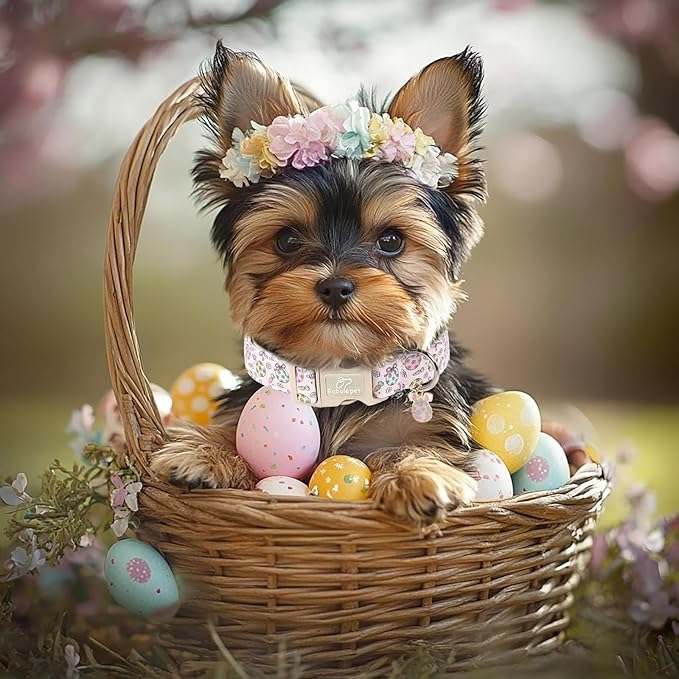 Easter Dog Collar for Large Dogs - Easter Egg Pastel Dog Collars, Cute Girl Dogs Collar, Lightweight Adjustable Pink Spring Holiaday Dog Collars with Quick Release Buckle L