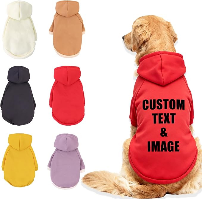 Custom Dog Hoodie, Personalized Sweatshirt with Photo Text Name Logo, Customized Hooded Sweater for Small Medium Large Dogs & Cats (Red, Small)