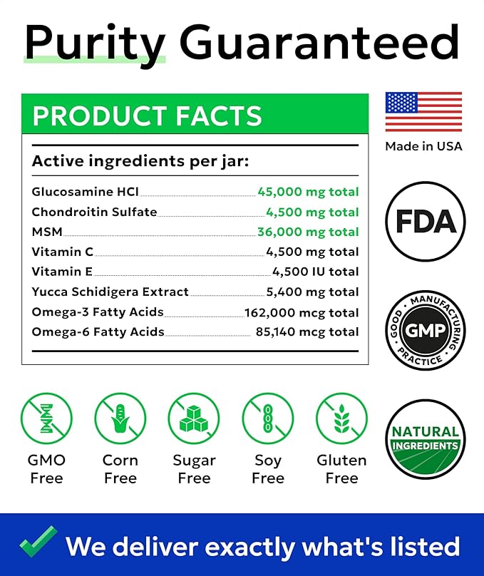 BARK&SPARK Glucosamine Chondroitin Dog Hip & Joint Supplement - Joint Pain Relief - Hip & Joint Chews - Joint Support Large Small Breed - Senior Doggie Vitamin Pill Joint Health (180 Treats - Bacon)