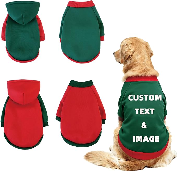 Custom Dog Hoodie, Personalized Sweatshirt with Photo Text Name Logo, Customized Hooded Sweater for Small Medium Large Dogs & Cats (Green + Red Sleeves, XX-Large)