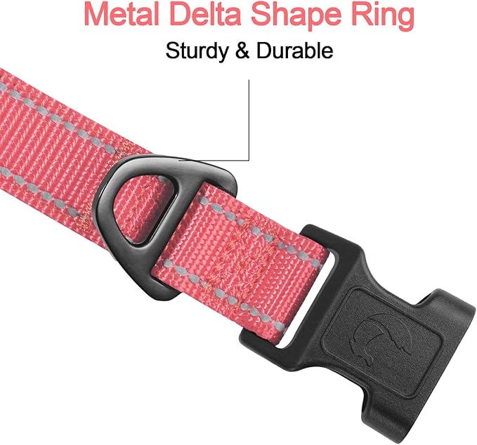 Joytale Reflective Dog Collar, Soft Neoprene Padded, Metal D-Ring, Nylon Pet Collar Adjustable for Extra Large Dogs, Neon Pink, XL