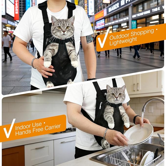 Pawaboo Pet Carrier Backpack, Adjustable Pet Front Cat Dog Carrier Backpack Travel Bag, Legs Out, Easy-Fit for Traveling Hiking Camping for Small Medium Dogs Cats Puppies, Large, Black