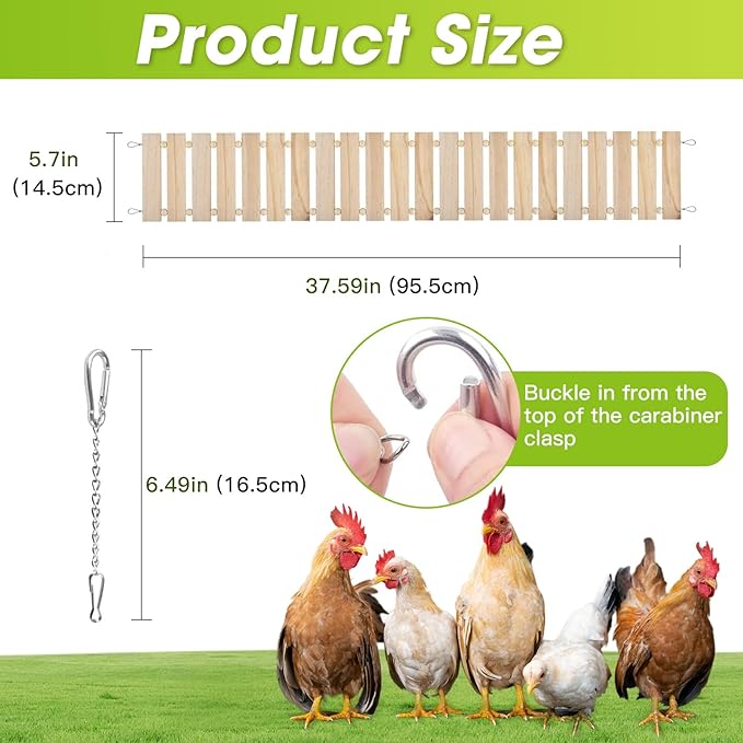 Jorewood Chicken Coop Toy Natural Wooden Chicken Swing & Bridge Toys Multi-Functional Poultry Perch with Wooden Beads (Safe for Chickens/Ducks)