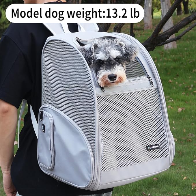 Pet Backpack Carrier ，Large Cat Carrier Backpack Up to 20 Lbs with Breathable Mesh, for Medium Large Cats or Small Dogs, Travel Hiking Camping Backpack (Gray-XL)