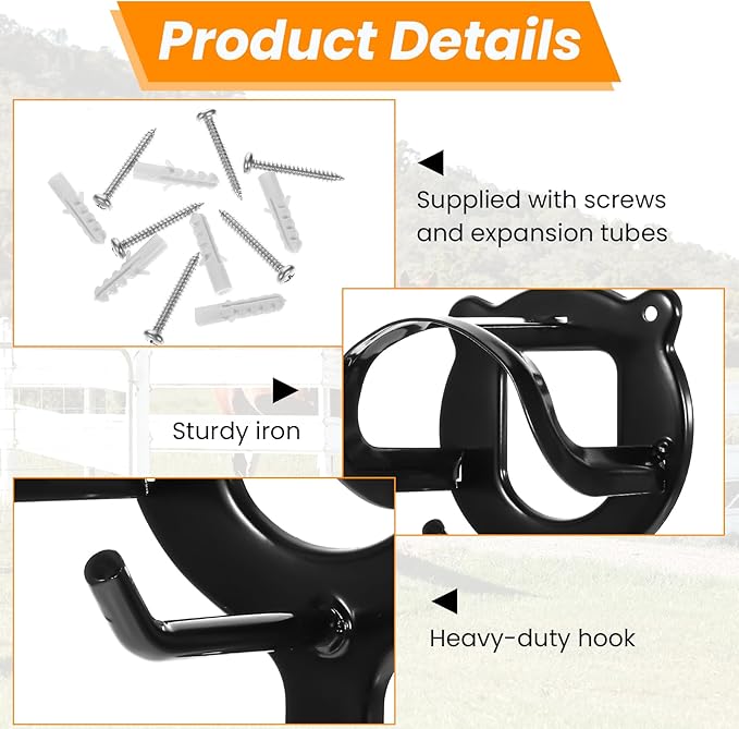 MAQUITA 6 Counts Horse Bridle Rack Bridle Bracket Bridle Hooks Horse Tack Storage Halter Hanger Metal Bridle Holder with Tubes and Screw for Horse Barn Supplies, Black