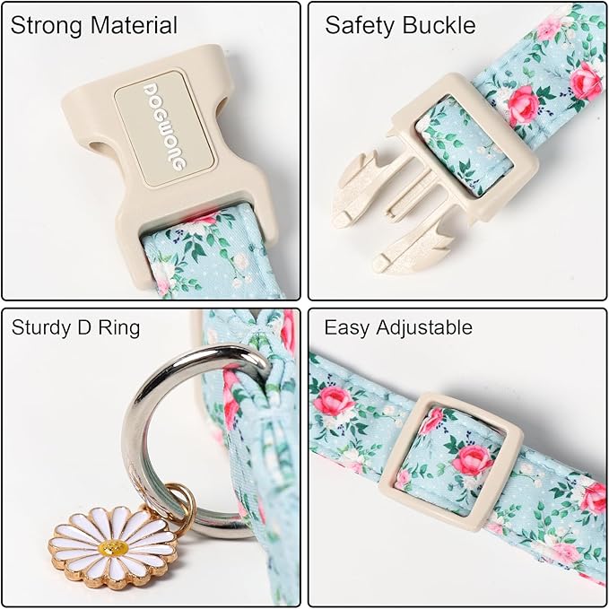 DOGWONG Floral Dog Collar, Cute Adjustable Flower Collar, Girl Female Dog Collar with Strong Plastic Buckle for Small Medium Large Dogs,XL