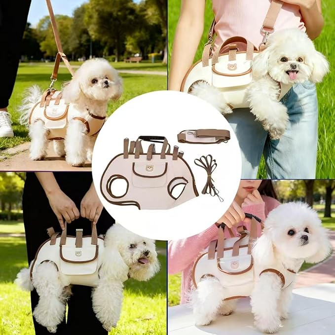 Portable Small Dog & Cat Pet Carrier Sling & Backpack for Small Dogs & Cats & Puppy, Dog & Pet Purse Bag Carrier Sling for Small Dogs with Dog Traction Leash, Crossbody Sling Carriers (Beige M)