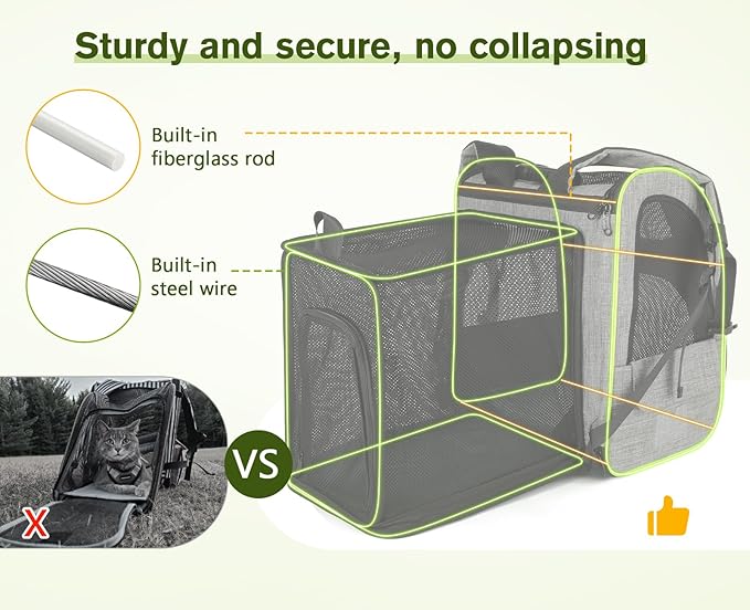 Pecute Cat Backpack Carrier XL, Expandable Pet Backpack Curtain Design for Cats Dogs Up to 15lbs, with 4-Side Breathable Mesh, Multi-Entry & Lockable Zippers for Travel, Hiking, Camping - Hands Free