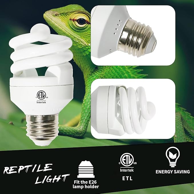 LUCKY HERP Mini UVA UVB Reptile Light 5.0 5W, UVB Bulb for All Tropical and Sub Tropical Reptiles, Compact Fluorescent Reptile UVB Bulb for Chameleons, Turtle, Gecko, Lizard, etc.
